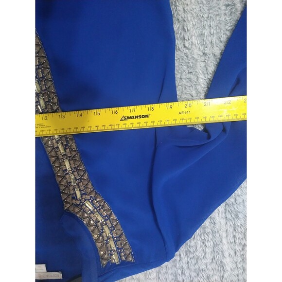 Boston Proper Sheer V-neck Embellished Long Sleeve Top Blue Classy Small - Picture 9 of 11